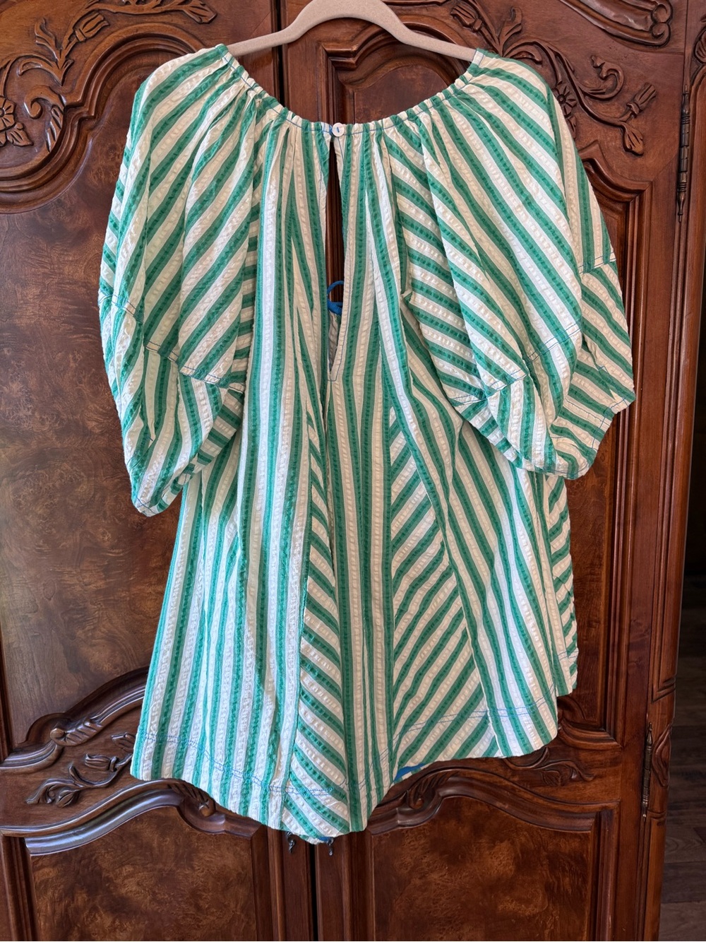 Free People Bop Around Romper -Green & cream Striped small - Picture 7 of 7